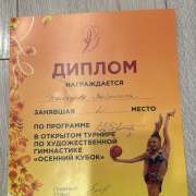 Ученица 2м2 класса МЛШ Василиса Усольцева завоевала «серебро» на открытом турнире по художественной гимнастике «Осенний Кубок» в Хабаровске